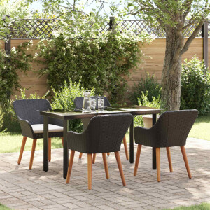 vidaXL Tuin eettafelset met kussen 5 pcs Zwart poly rattan
