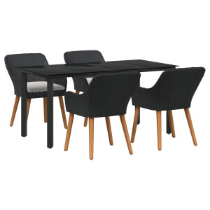 vidaXL Tuin eettafelset met kussen 5 pcs Zwart poly rattan