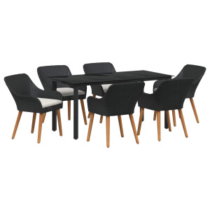 vidaXL Tuin eettafelset met kussen 7 pcs Zwart poly rattan