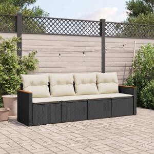 vidaXL 4-delige Loungeset met kussens poly rattan zwart