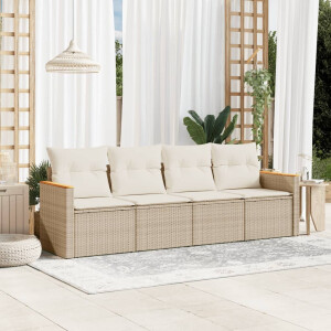 vidaXL 4-delige Loungeset met kussens poly rattan beige
