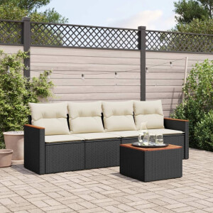 vidaXL 5-delige Loungeset met kussens poly rattan zwart