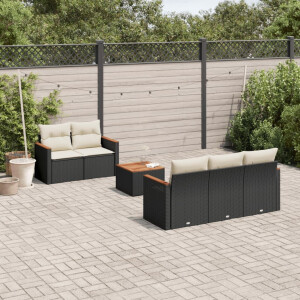 vidaXL 6-delige Loungeset met kussens poly rattan zwart