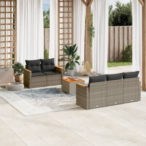 vidaXL 6-delige Loungeset met kussens poly rattan grijs