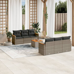 vidaXL 7-delige Loungeset met kussens poly rattan grijs