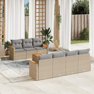 vidaXL 8-delige Loungeset met kussens poly rattan beige