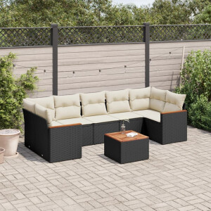 vidaXL 8-delige Loungeset met kussens poly rattan zwart