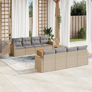 vidaXL 9-delige Loungeset met kussens poly rattan beige
