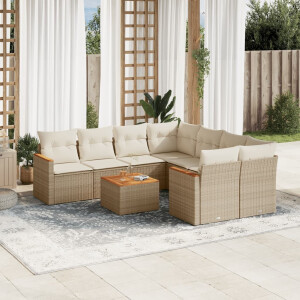 vidaXL 9-delige Loungeset met kussens poly rattan beige