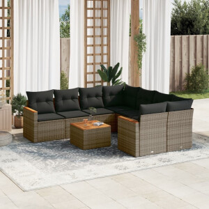 vidaXL 9-delige Loungeset met kussens poly rattan grijs