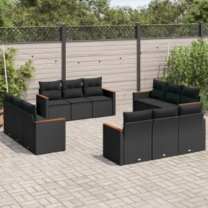 vidaXL 12-delige Loungeset met kussens poly rattan zwart
