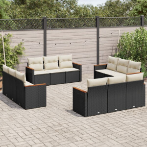 vidaXL 12-delige Loungeset met kussens poly rattan zwart