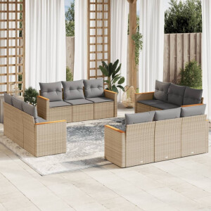 vidaXL 12-delige Loungeset met kussens poly rattan beige