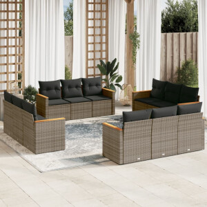 vidaXL 12-delige Loungeset met kussens poly rattan grijs