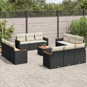 vidaXL 13-delige Loungeset met kussens poly rattan zwart