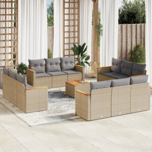 vidaXL 13-delige Loungeset met kussens poly rattan beige