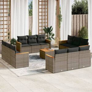 vidaXL 13-delige Loungeset met kussens poly rattan grijs