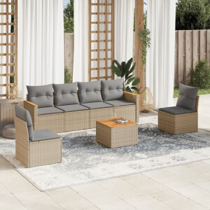 vidaXL 7-delige Loungeset met kussens poly rattan beige