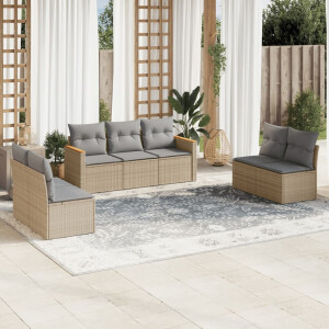 vidaXL 7-delige Loungeset met kussens poly rattan beige