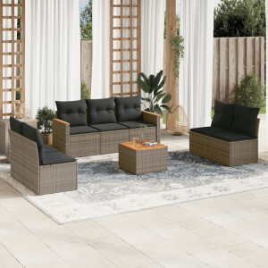 vidaXL 8-delige Loungeset met kussens poly rattan grijs