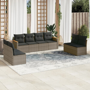 vidaXL 8-delige Loungeset met kussens poly rattan grijs