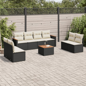 vidaXL 9-delige Loungeset met kussens poly rattan zwart