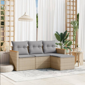 vidaXL 4-delige Loungeset met kussens poly rattan beige
