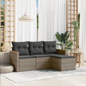 vidaXL 4-delige Loungeset met kussens poly rattan grijs