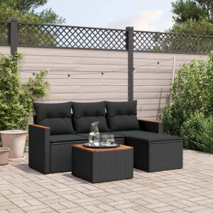 vidaXL 5-delige Loungeset met kussens poly rattan zwart