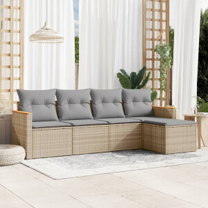 vidaXL 5-delige Loungeset met kussens poly rattan beige