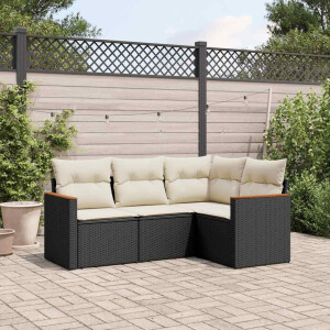 vidaXL 4-delige Loungeset met kussens poly rattan zwart