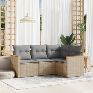 vidaXL 4-delige Loungeset met kussens poly rattan beige