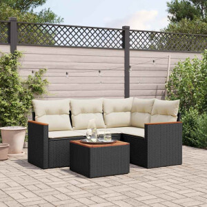 vidaXL 5-delige Loungeset met kussens poly rattan zwart