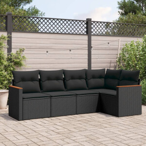 vidaXL 5-delige Loungeset met kussens poly rattan zwart