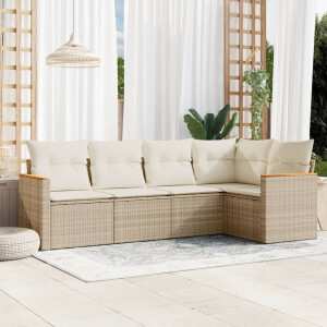 vidaXL 5-delige Loungeset met kussens poly rattan beige