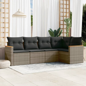 vidaXL 5-delige Loungeset met kussens poly rattan grijs