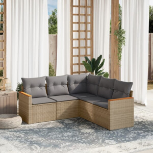 vidaXL 5-delige Loungeset met kussens poly rattan beige