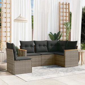 vidaXL 5-delige Loungeset met kussens poly rattan grijs