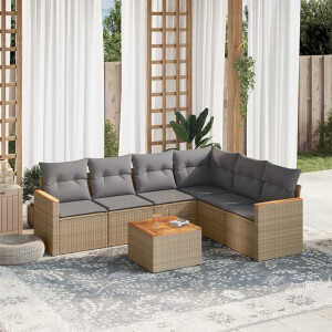 vidaXL 7-delige Loungeset met kussens poly rattan beige