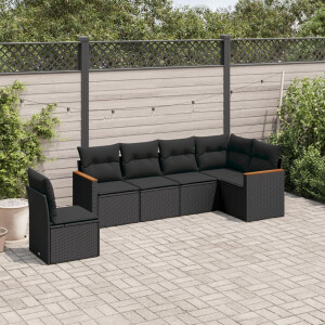 vidaXL 6-delige Loungeset met kussens poly rattan zwart