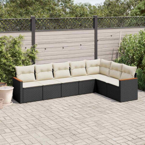 vidaXL 7-delige Loungeset met kussens poly rattan zwart