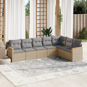 vidaXL 7-delige Loungeset met kussens poly rattan beige