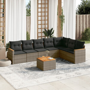 vidaXL 8-delige Loungeset met kussens poly rattan grijs