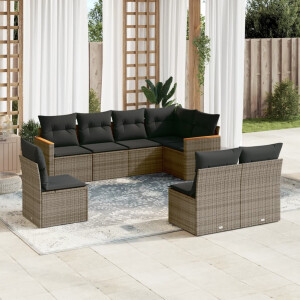vidaXL 8-delige Loungeset met kussens poly rattan grijs