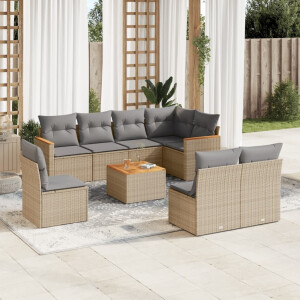 vidaXL 9-delige Loungeset met kussens poly rattan beige