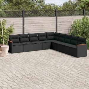 vidaXL 9-delige Loungeset met kussens poly rattan zwart