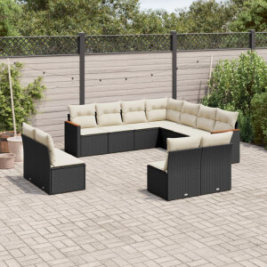 vidaXL 11-delige Loungeset met kussens poly rattan zwart