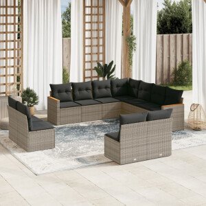 vidaXL 11-delige Loungeset met kussens poly rattan grijs