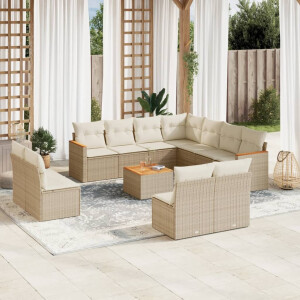 vidaXL 12-delige Loungeset met kussens poly rattan beige