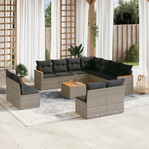 vidaXL 12-delige Loungeset met kussens poly rattan grijs